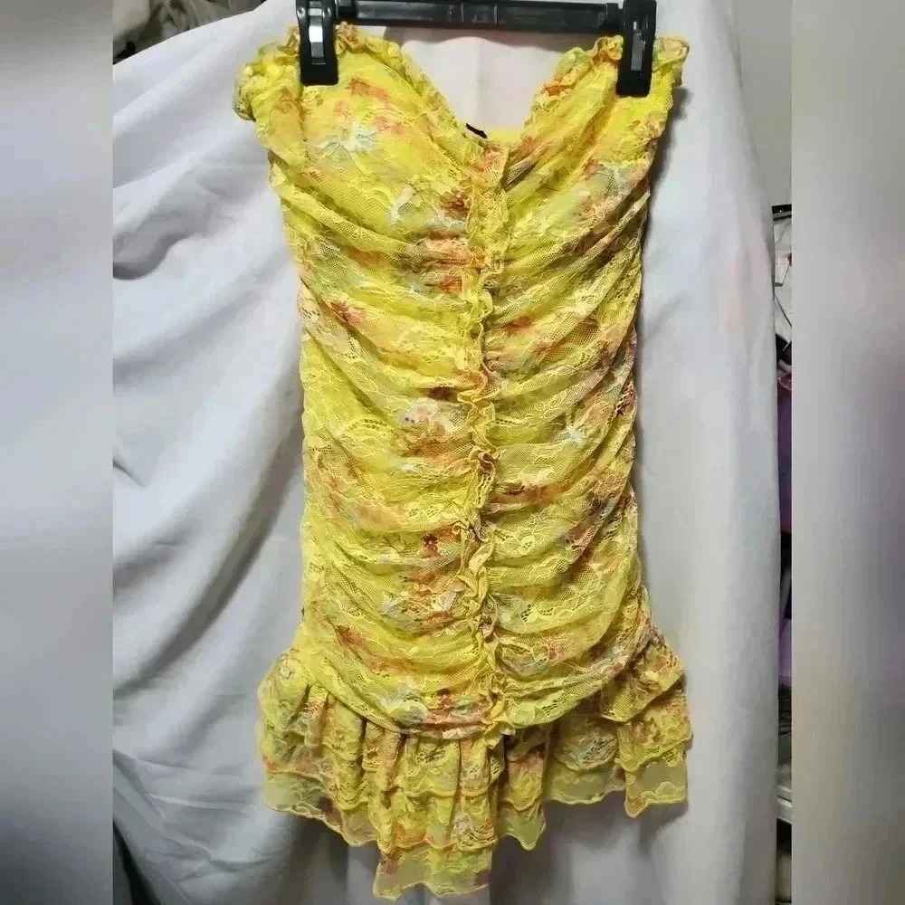 💥F21 yellow scrunched dress